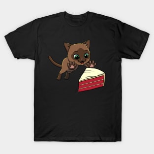 Burmese Cat excited to eat Red Velvet Cake T-Shirt